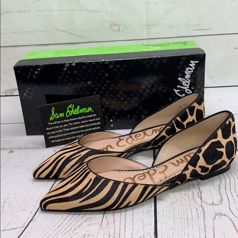 Sam Edelman Rodney Zebra Giraffe Print Calf Flats